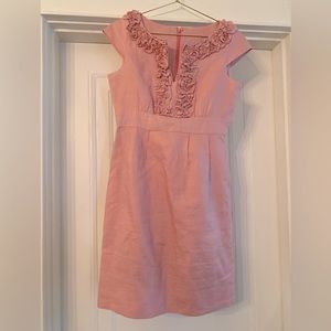 Taylor Light Pink Linen Dress with Ruffled Neckline Size 2